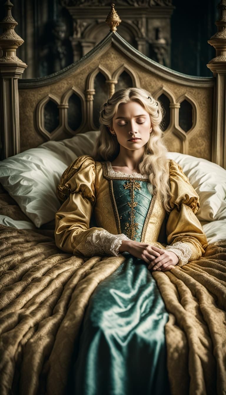 Renaissance Woman Asleep in Castle, Cinematic Film Still