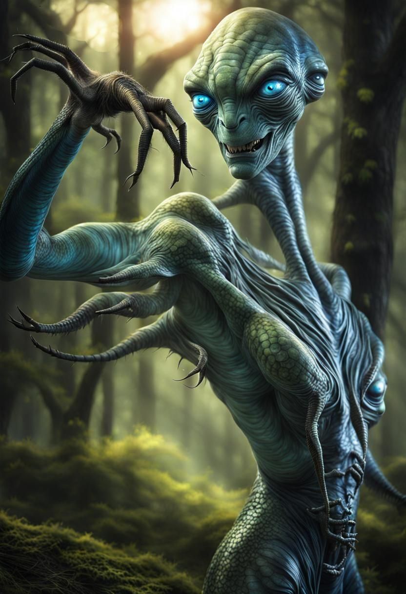 Aliens and Humans at Rock Concert: Photorealistic Photograph...