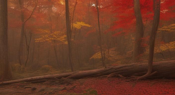 Ambystoma maculatum upon a log FOREST SCENE BLOOD MOON RED A...