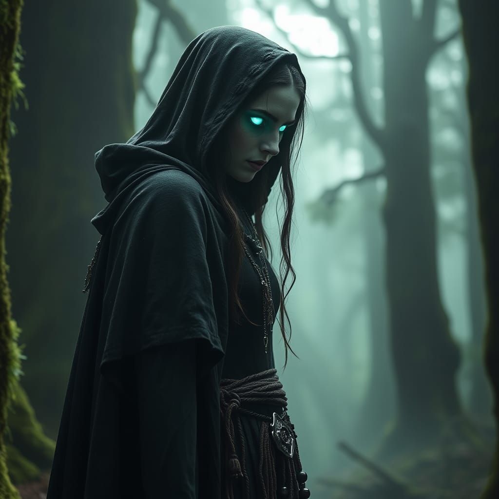 Occult Female Shaman in Biopunk Forest