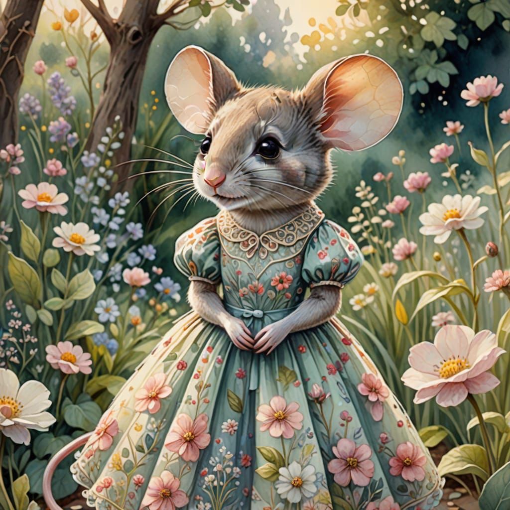 Mouse in Dress, Watercolor Concept Art