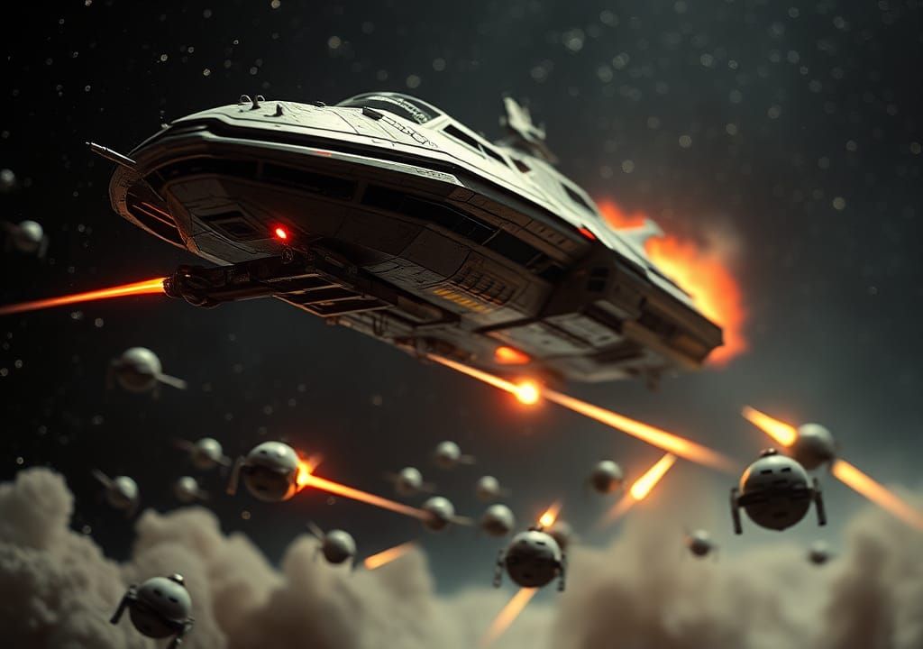 Sci-Fi Space Battle with Alien Spaceship