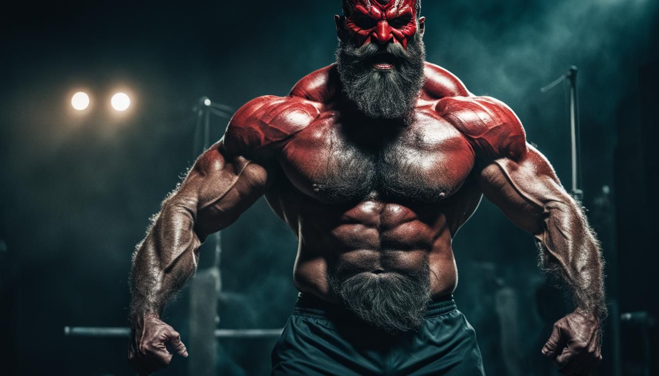 Cinematic Devil Masked Athlete with Muscular Physique