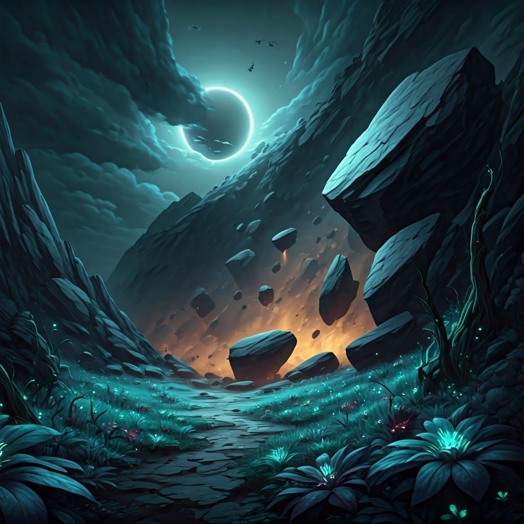 Landslide Under Black Moon: Fantasy Concept Art