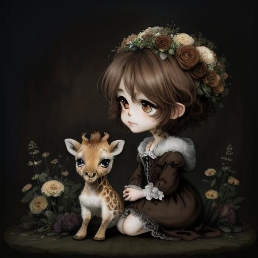 Chibi Giraffe in Watercolor Style with Big Eyes