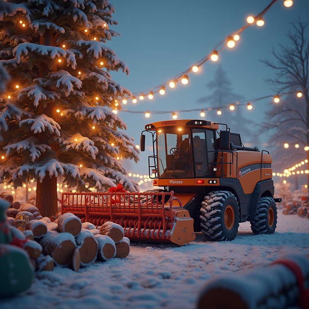 A Hyperrealistic Winter Wonderland of Harvesters and Logs am...