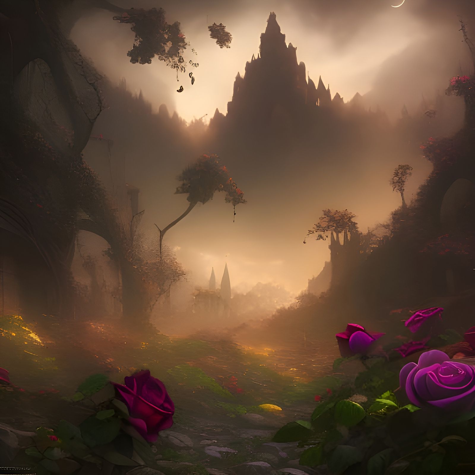 Detailed Dark Rose Fantasy Concept Art