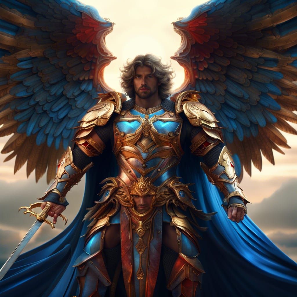 Warrior Angel with Blue Wings in Digital Art