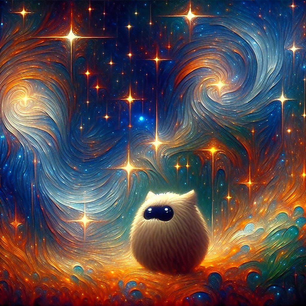 Chibi Jigglypuff Fantasy Illustration under Starry Night