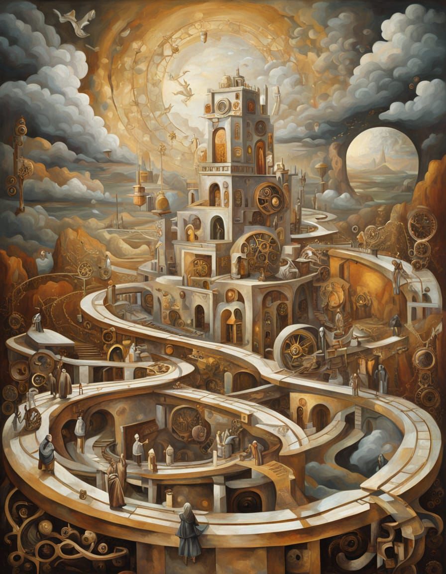 Impossible Escher-esque Structure in Bosch-Inspired Surreali...