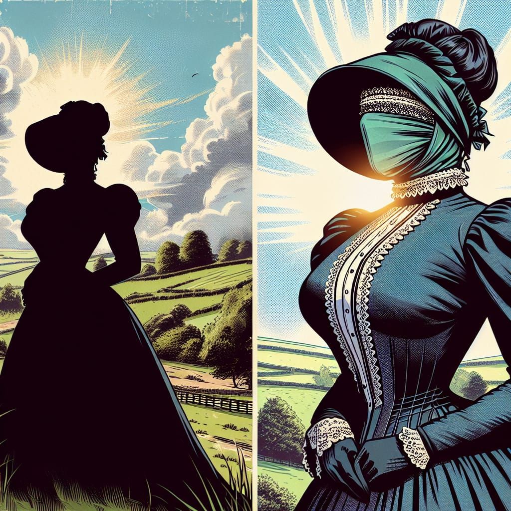 Veiled Victorian Woman in Comic Book Style