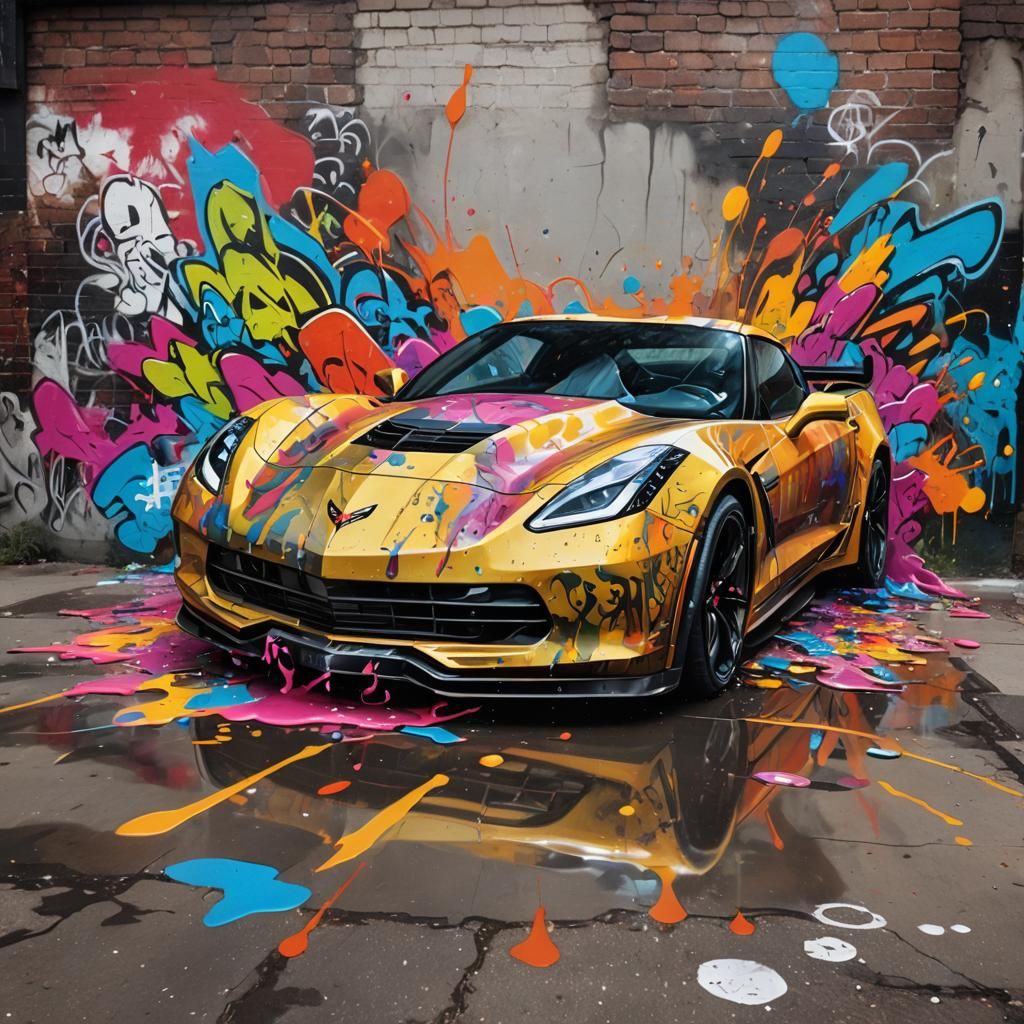 Chevrolet Corvette Graffiti Art in Spray Paint Style