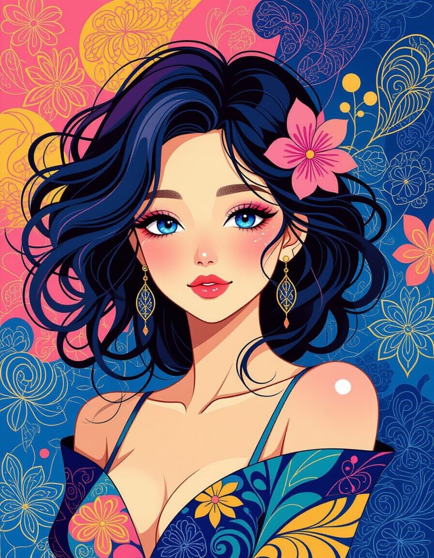 Anime Woman in Surreal Abstract Landscape