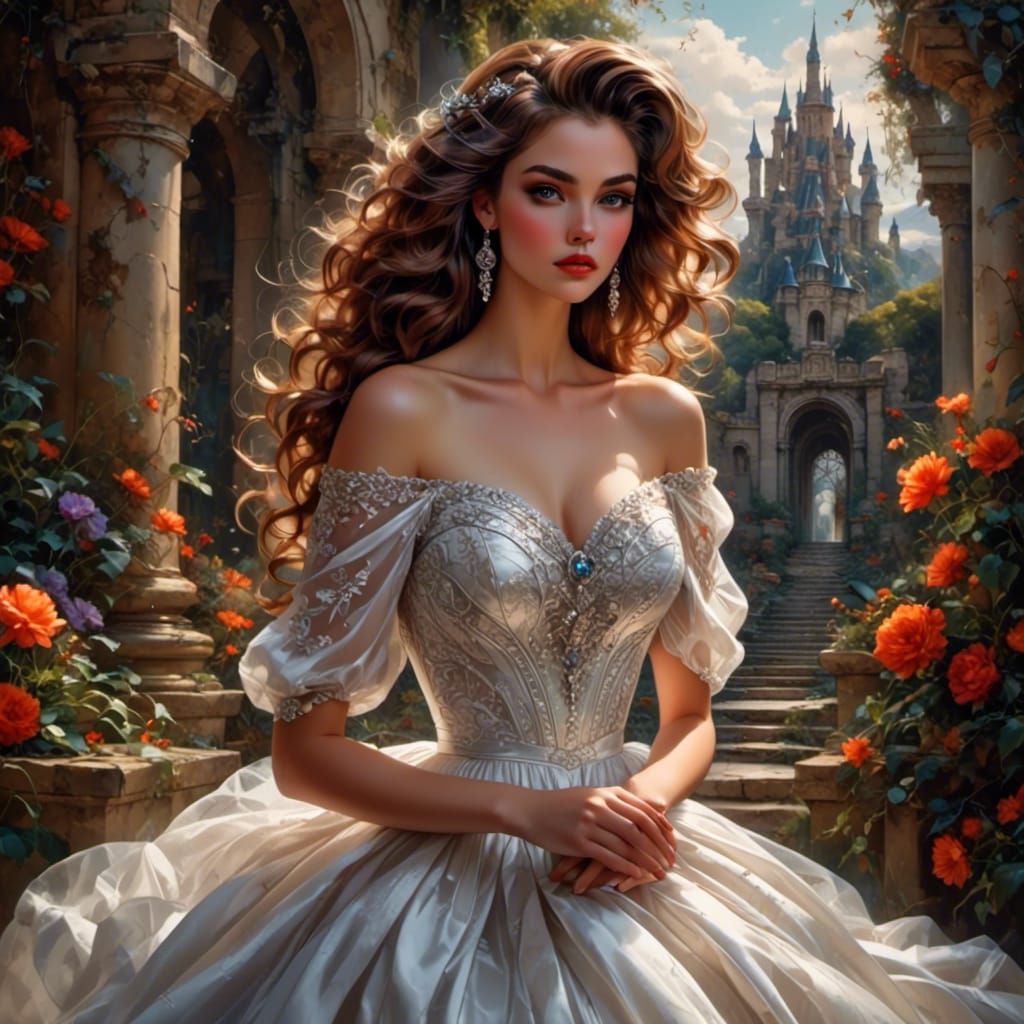 Girl in Gown in Labyrinth Castle