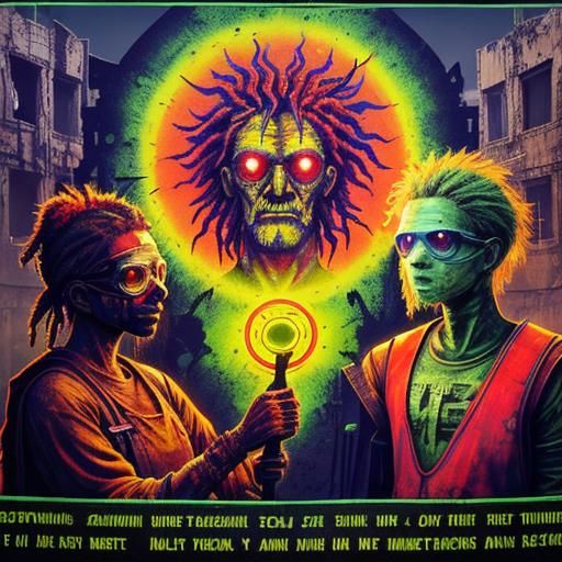 Dystopian Enamel Sign Art in Post-Apocalyptic City