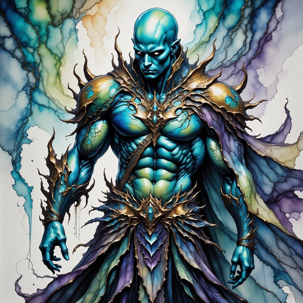 Ink Drawing of a Heroic Warlock in Ink Style