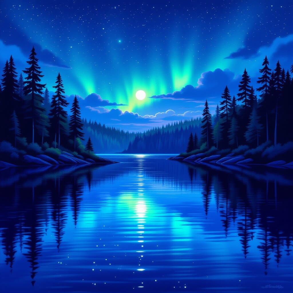 Luminous Northern Lights Over Michigan Lake