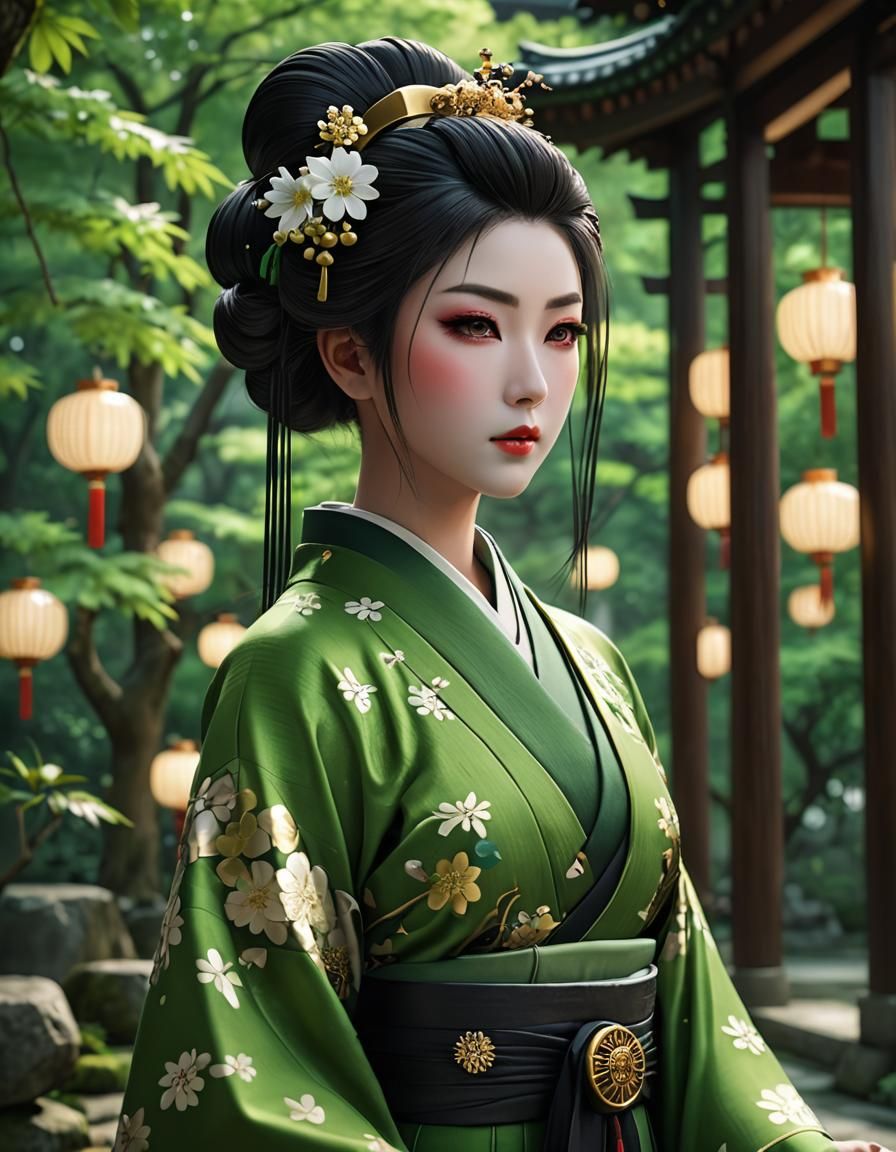Green Geisha in 3D Anime Art Style