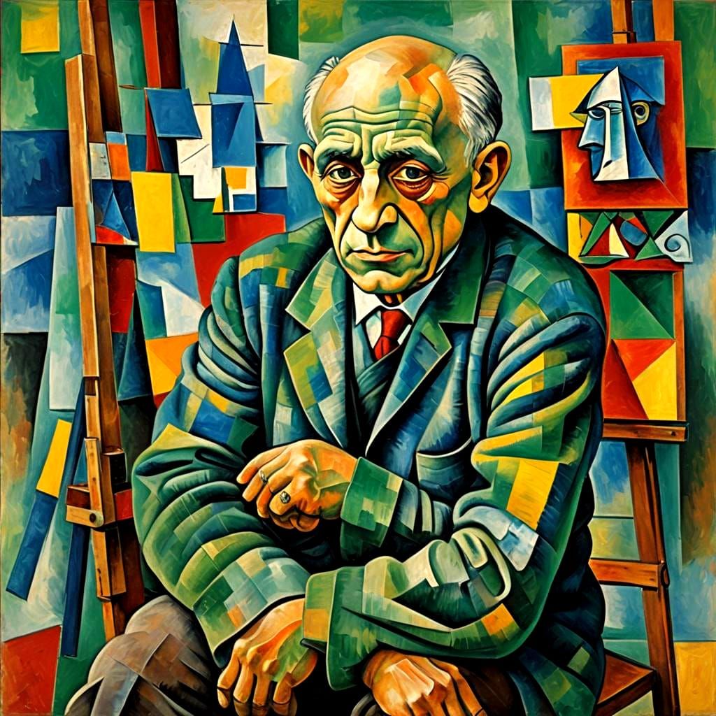 Cubist Portrait of an Artist in Primary Colors