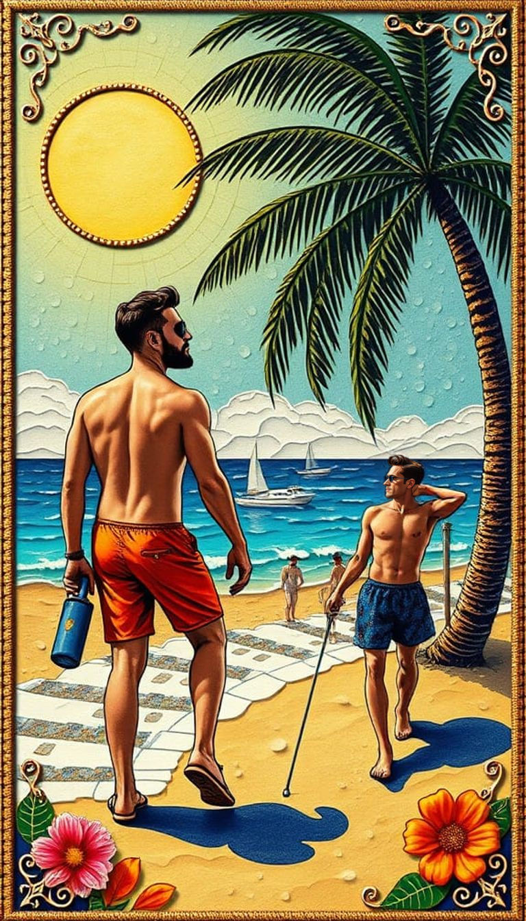 Gay Mens Vacation Paradise contrasting colors deep color art...
