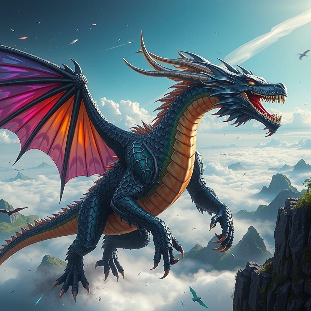 Dragon Soars Through Vibrant Rainbow Hues