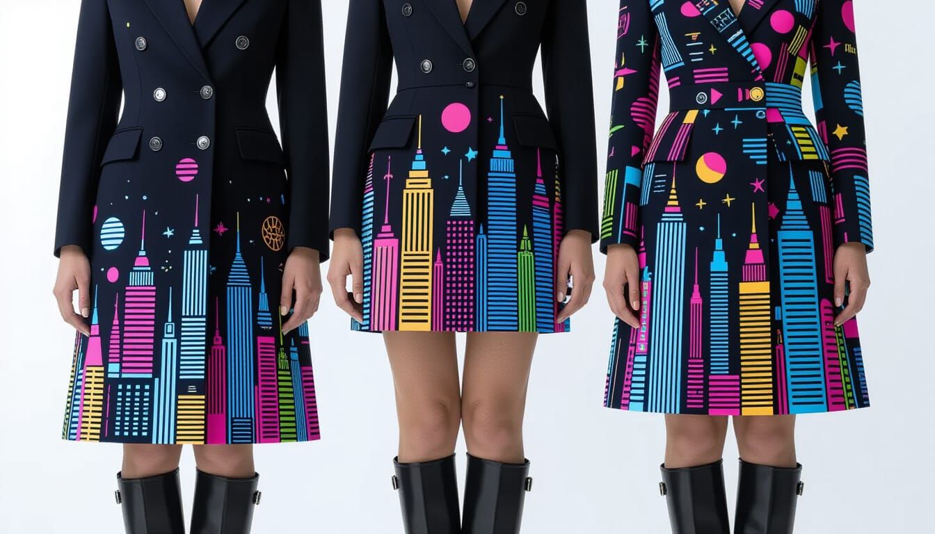 Businesswomen in Synthwave Cityscape Dresses