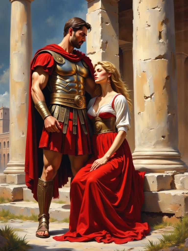 Visigoth Warrior and Roman Woman in Bodice Ripper Style