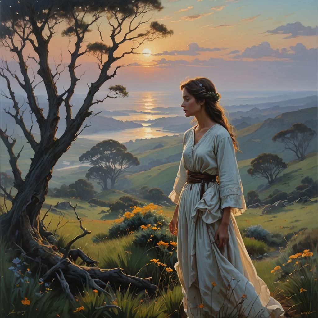 Tranquil Dawn: An Oil Painting of Longing