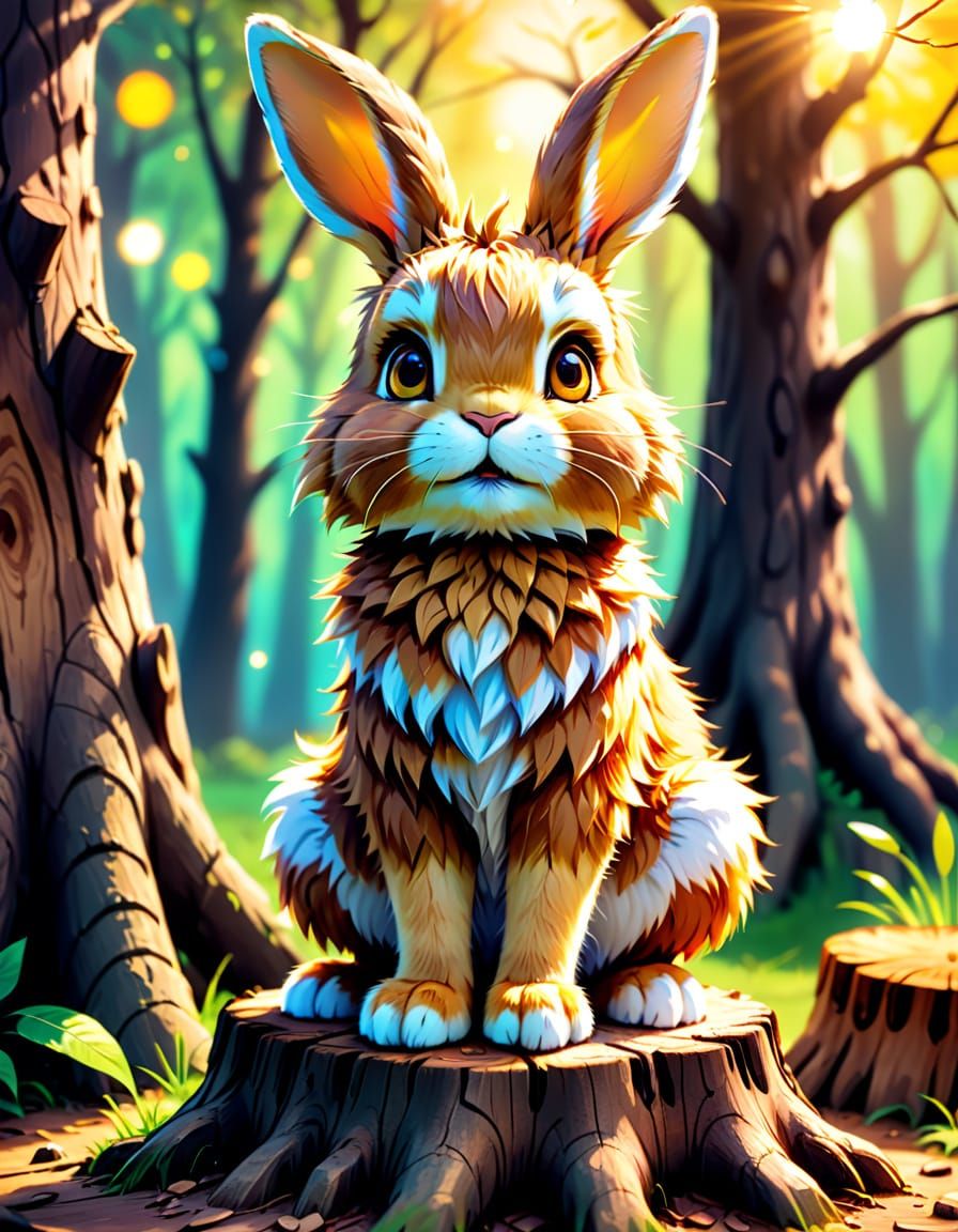 Anime-Style Cabbit Surrounded by Forest Whimsy