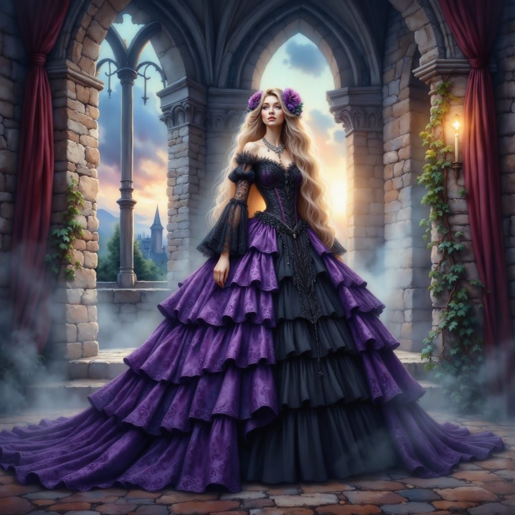 Gothic Princess in Medieval Tower Chamber