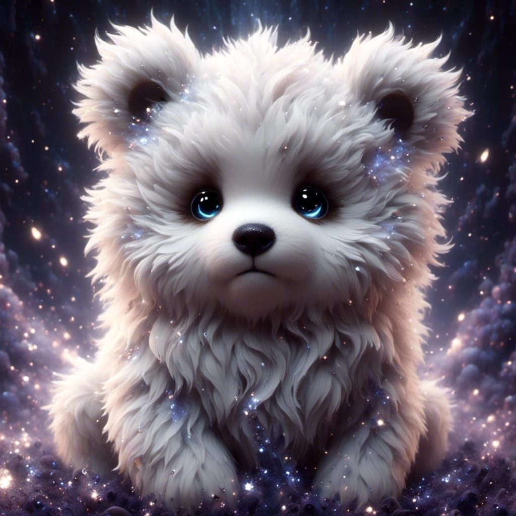 Adorable Fluffy Chibi Bear Cub with Sparkling Eyes