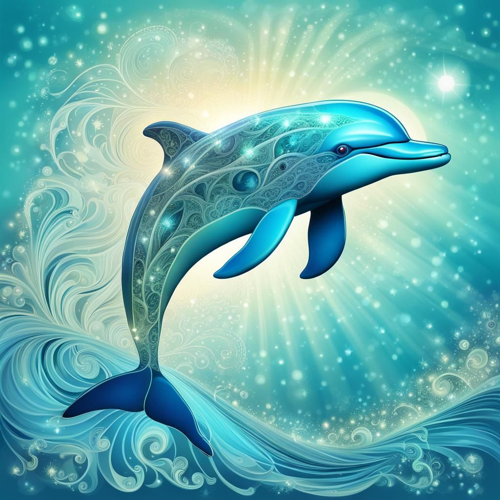 Luminescent Diamond Dolphin Leaping in Moonlight