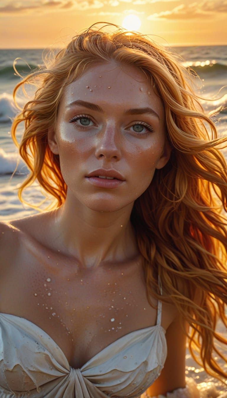 Vibrant Strawberry Blond Venus in Close Up Oil Painting