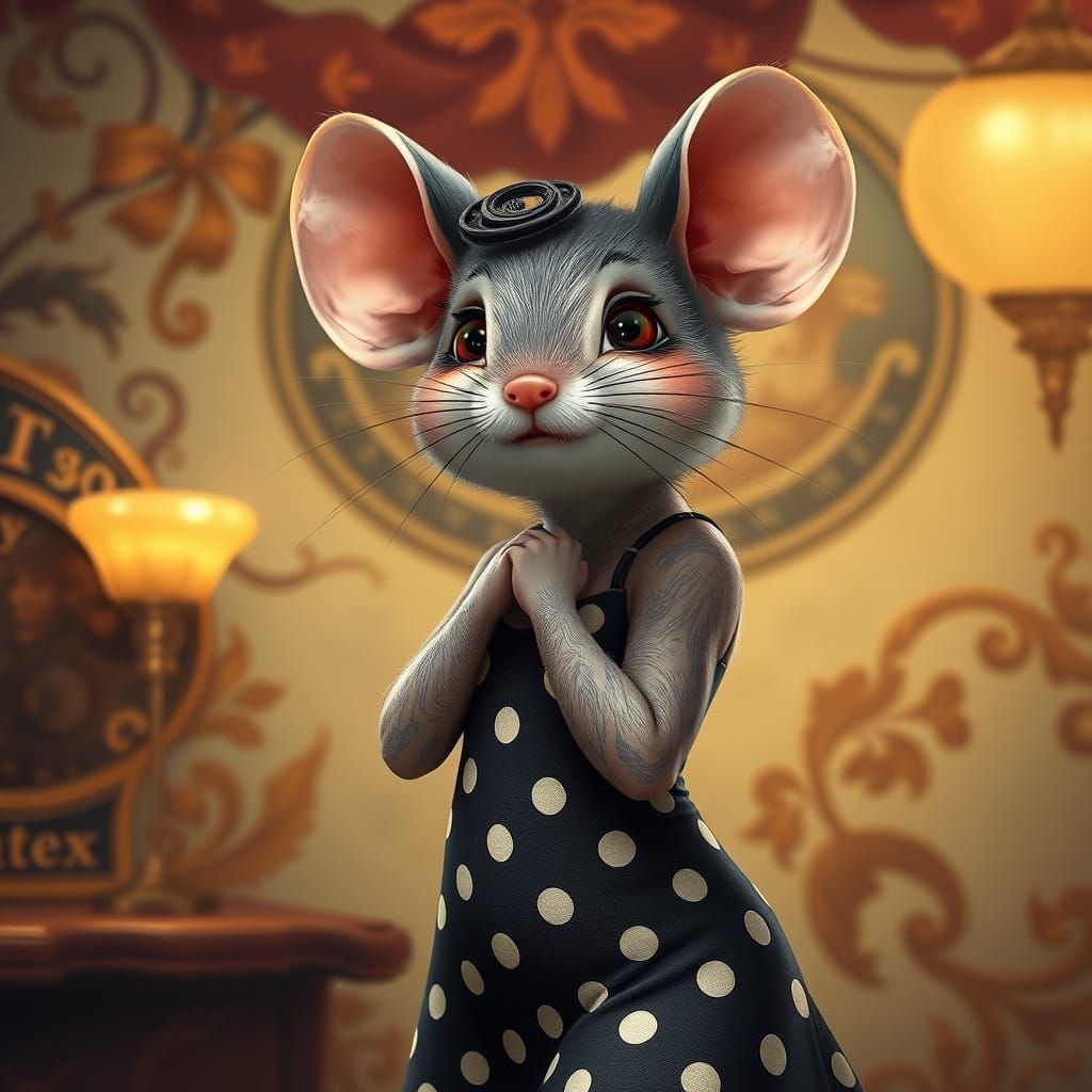 Mouse Pin-Up in Art Nouveau and Futuristic Style