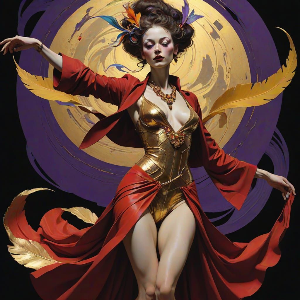 Serpentine Dancer: Acrylic Illustration in Flight