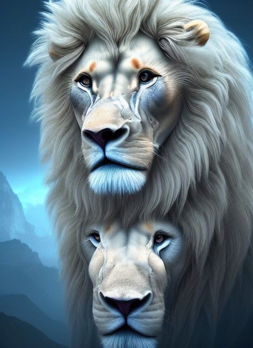 Gigantic Albino Lion Cub on Moonscape