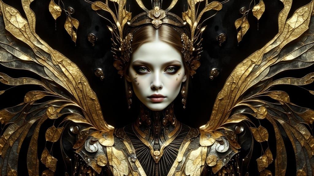 Gothic Robot Angel in Art Nouveau Style