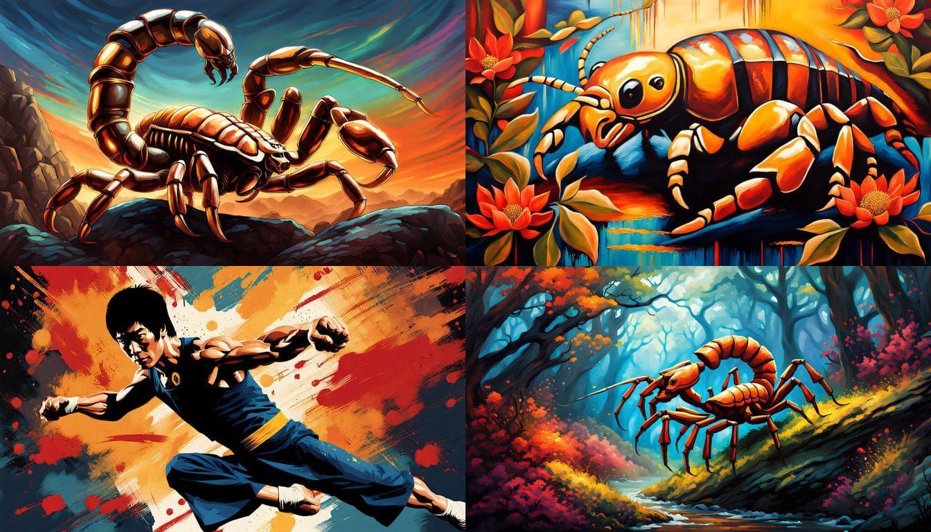 Dynamic Kung Fu Scorpion Artwork in Vibrant Acrylic