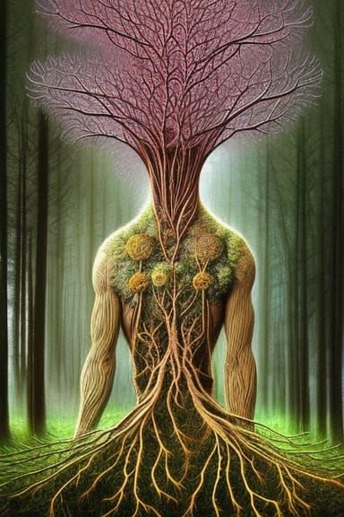 Tree-Human Hybrid with Fractal Branches and Electricity