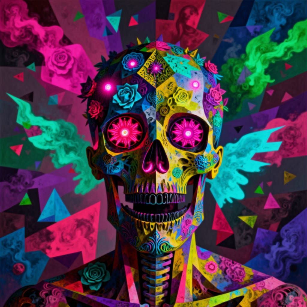 Vibrant Sugar Skull Art in Abstract Style