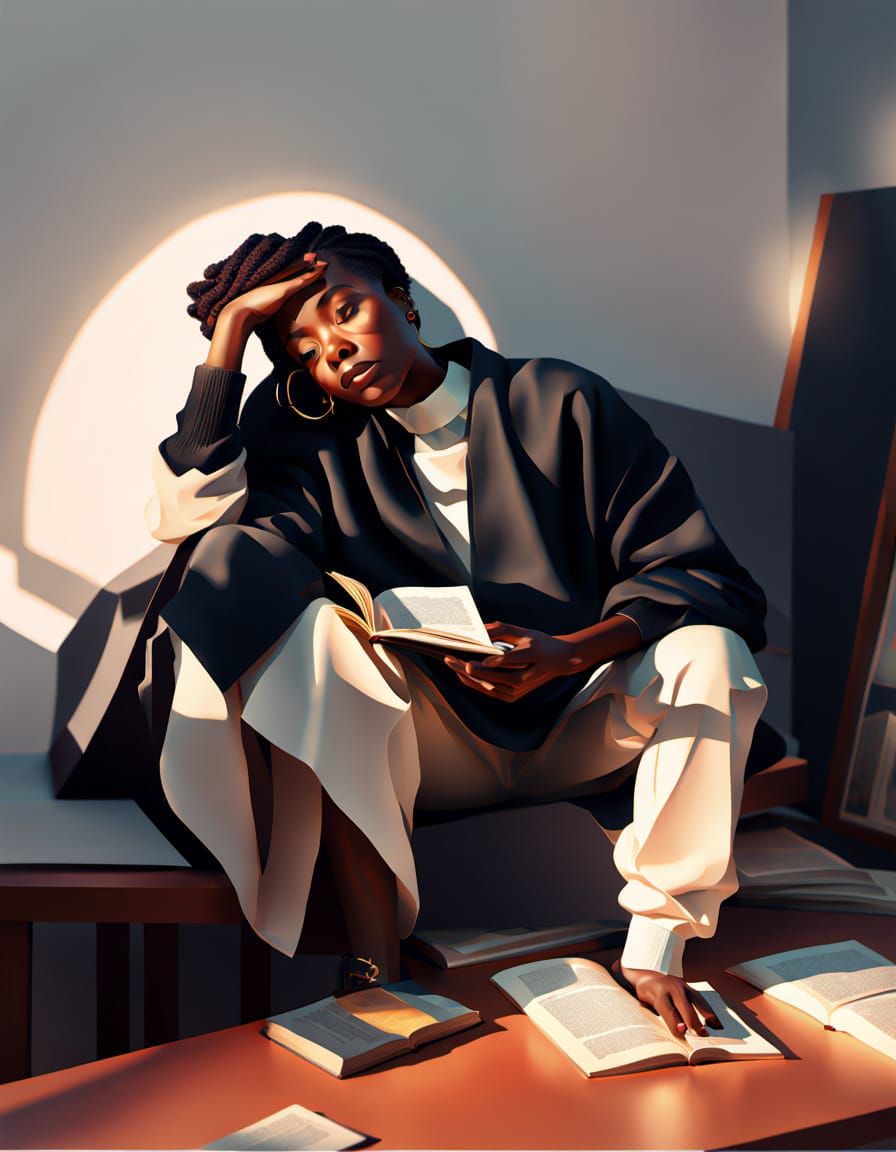 Black Woman Reading in Vibrant Digital Painting