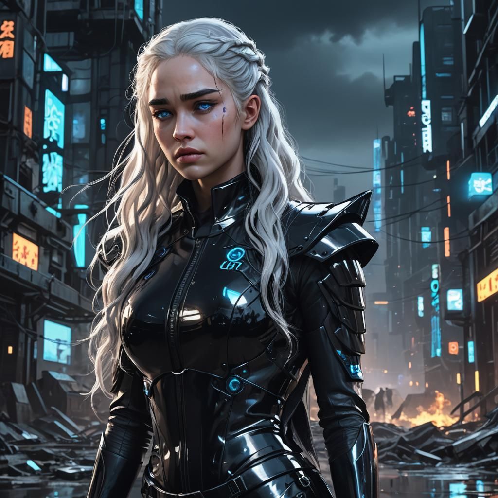 Cyberpunk Anime: Daenerys in Dystopian Wasteland