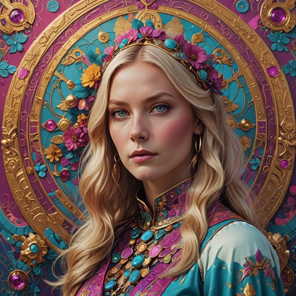 Glamorous 1970s Woman in Fantasy Art Style