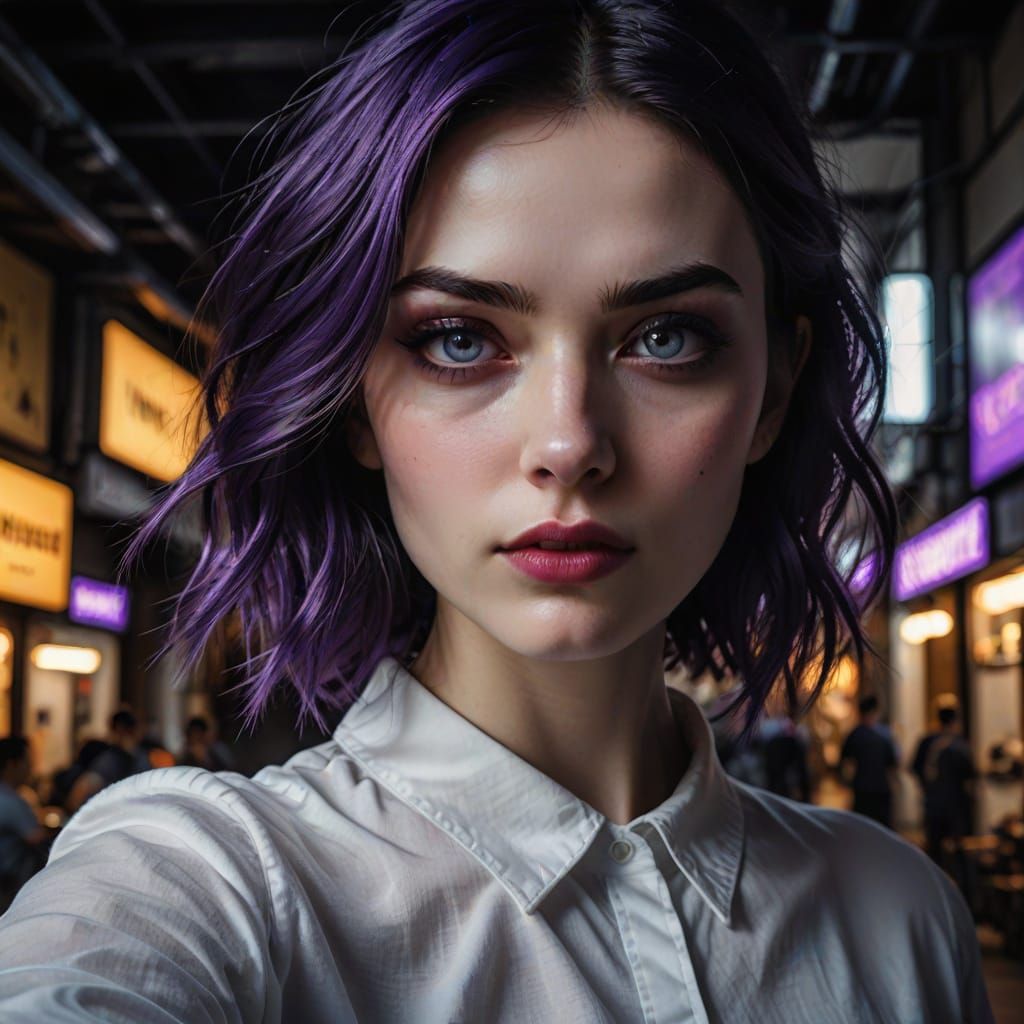 Hyperrealistic Selfie of a Girl with Violet Eyes