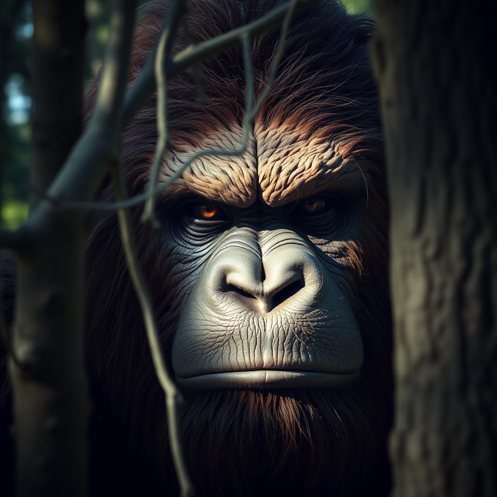 Eerie Bigfoot Face in North American Forest