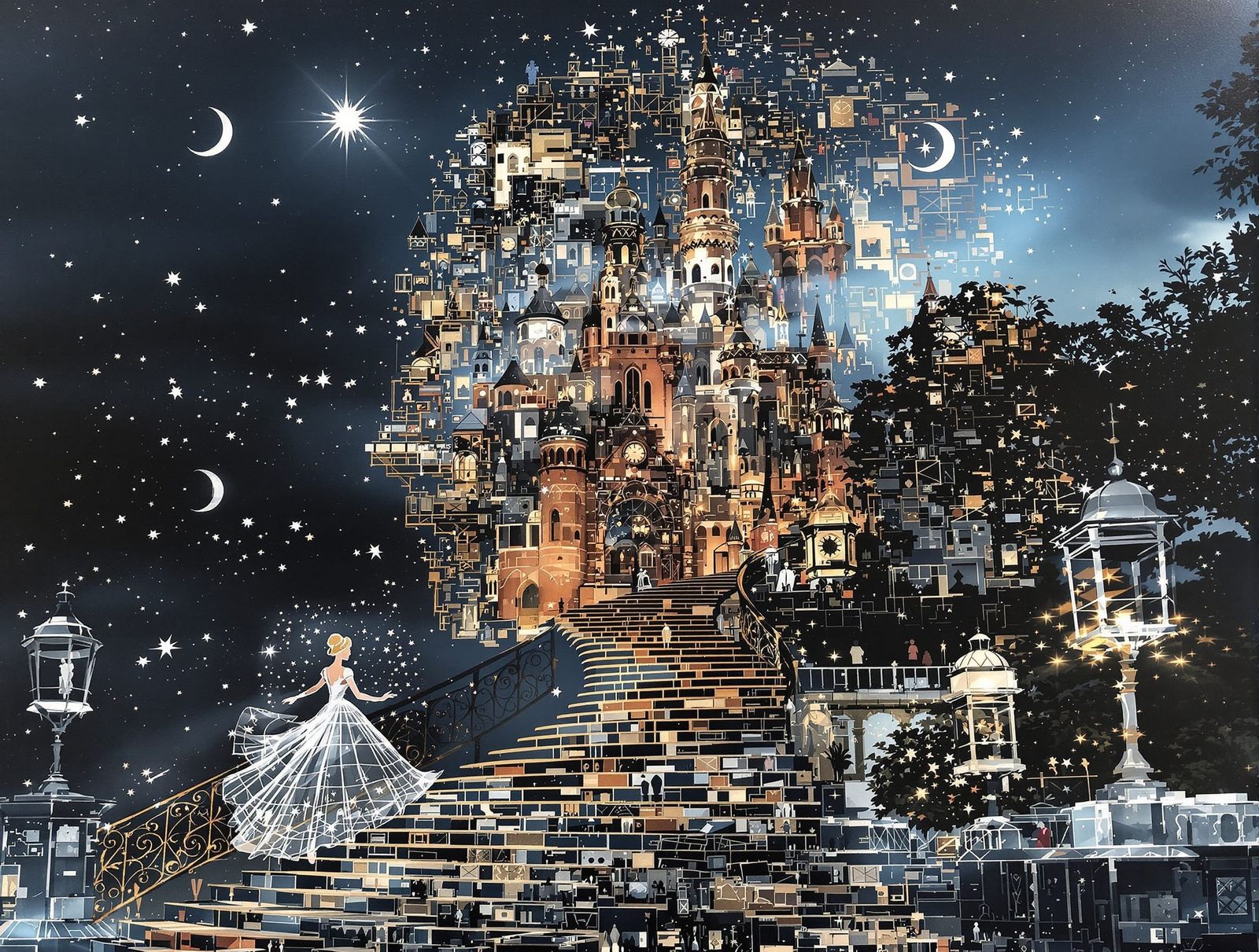 Cinderella Silhouette at Midnight: Double Exposure Art