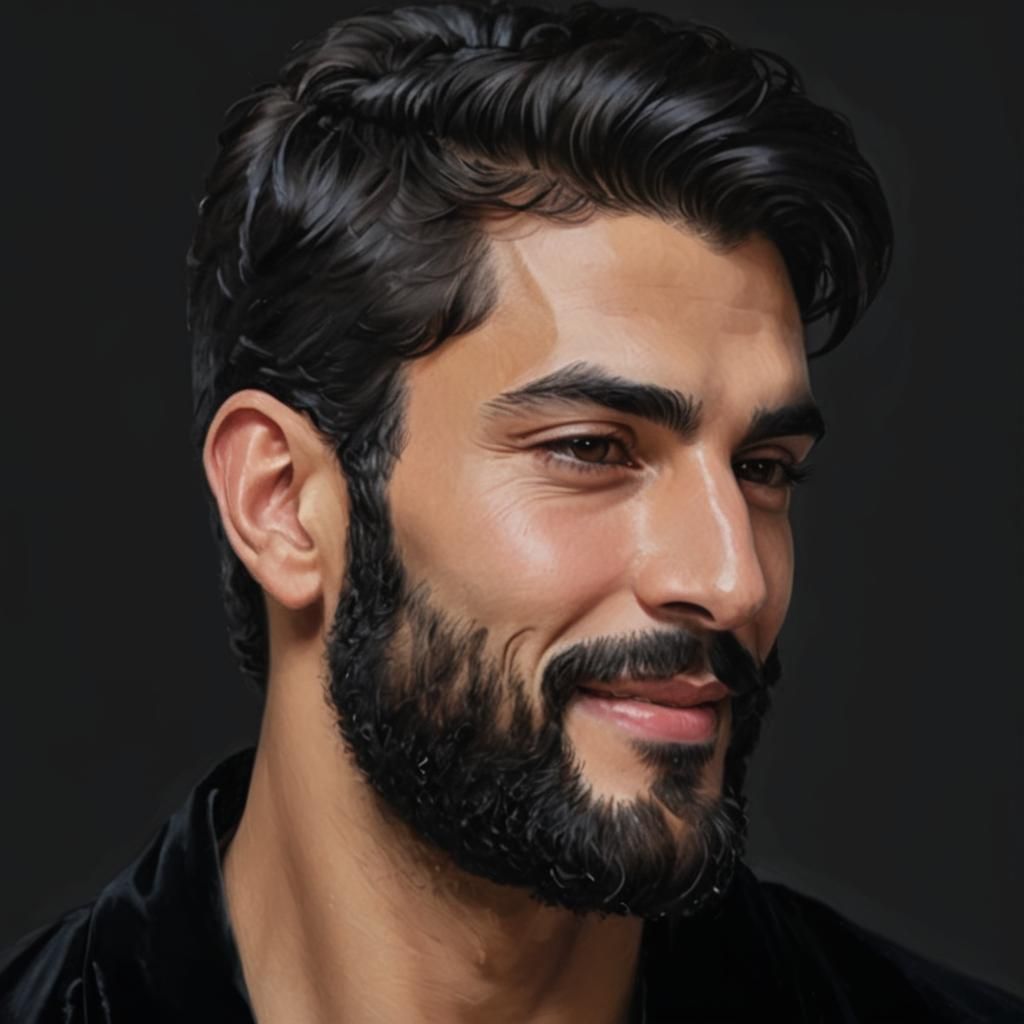 Smiling Arab Man in Velvet Bathrobe, Impasto Oil Painting
