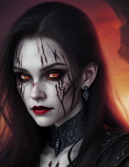 Mesmerizing Vampire Goddess Close-Up Portrait