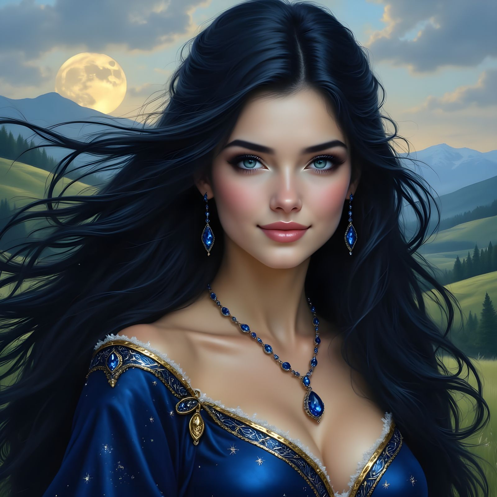 Norse Goddess of the Moon in a Dreamlike Landscape