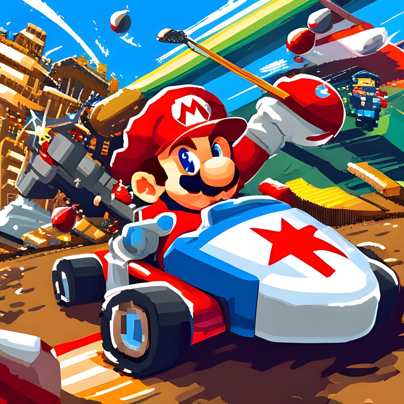 Detailed Pixel Art of Mario Kart